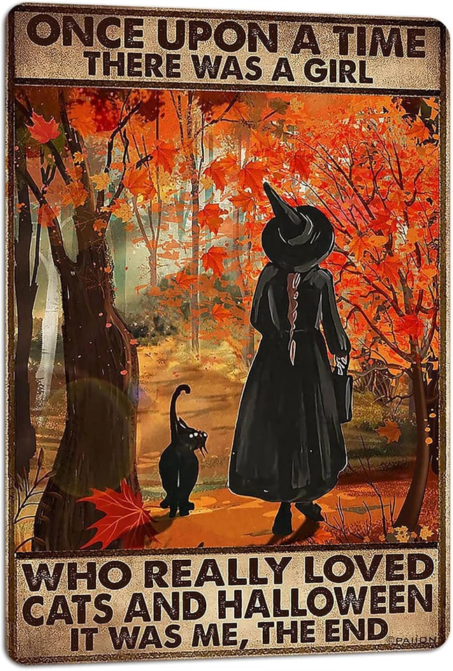 Letrero de gato bruja negra Érase una vez una chica que realmente amaba a los gatos Hal Foto 1 de 4