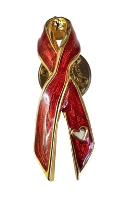 Sombrero Cinta Esmalte Rojo Tono Dorado Solapa Pin Perforar Corazón Firmado Conciencia  Foto 1 de 4