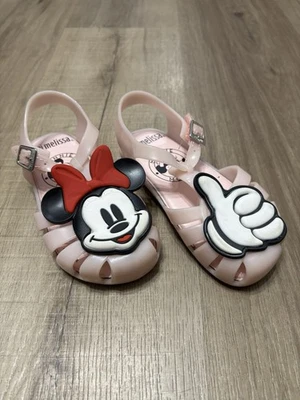 Mini sandálias planas Melissa Minnie Mouse polegares para cima rosa tamanho 10c - Imagem 1 de 4