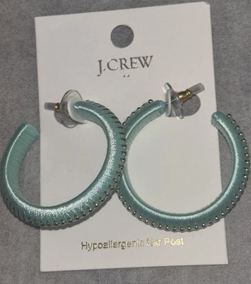 J. Crew Factory Wrap Spearmint Mint Hoop Earrings Gold Beads $44.50 NEW - Image 1 of 4