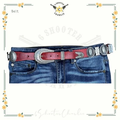 Cinto Justin VTG Concho Link Feminino Couro Vermelho Tom Prata Western 532RD 37" - Imagem 1 de 4