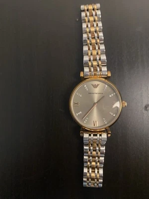 EMPORIO ARMANI GIANNI T-BAR SILVER/ ROSE GOLD WOMENS LADIES QUARTZ WATCH AR11223 - image 1 of 2