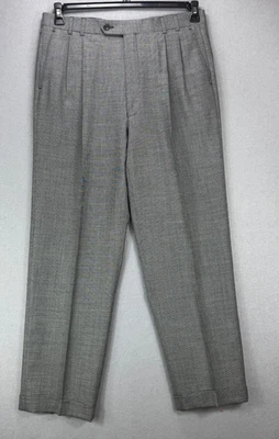 Joseph & Feiss 男式三件套裤 35 X 30.5 灰色羊毛千鸟格袖口休闲裤 — 第 1/4 张图片