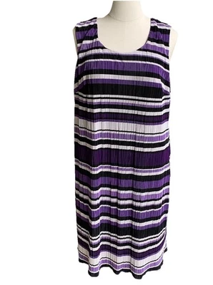 Vestido Catherines Midi Plus 2X Sin Mangas Plisado Arrugado, Rayas Negras y Púrpura Foto 1 de 4