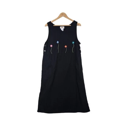 Vestido Jersey De Colección Talbots Bordado 12P Negro Sin Mangas Cottagecore  Foto 1 de 4