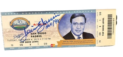 Jamie Jarrin Signed Ticket Los Angeles Dodgers HOF Autograph Auto - Image 1 of 4