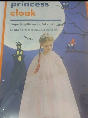 Halloween Costume Princess Cloak Cape Pink Silver Stars Moons Kids - Image 1 of 4