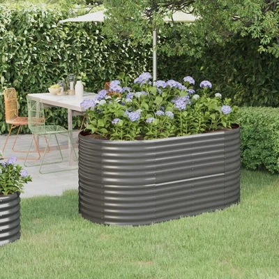 Grey Powder-Coated Steel Garden Planter Raised Bed 152x80x68cm Outdoor For Patio - Image 1 of 4