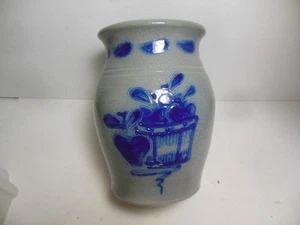 Jarrón de gres esmaltado con sal Eldreth Pottery 1995 cesta de manzana 7"" H - Imagen 1 de 8