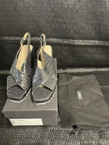 Theory woman's shoes Lug Cross Heel Croc Print Color Slate Grey Size 38 - Picture 1 of 13