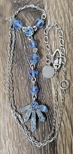 Givenchy Silver-Tone Chain Link Blue Crystal Frontal Pendant Stone Necklace - Picture 1 of 11