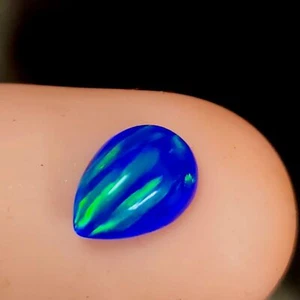 Blue Opal Pear Cabochon Multi Color Flash 3D Gemstone Loose Lab 10x7 mm h768 - Picture 1 of 5