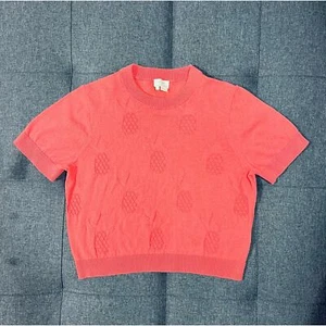 Kate Spade Sweater Women Large Pink Textured Pineapples Cropped - Picture 1 of 9