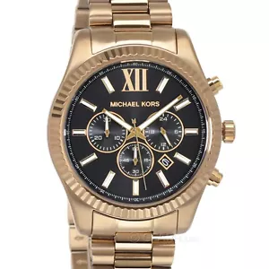 Michael Kors Lexington Mens Watch, Black Dial, Antique Gold Stainless Steel Band - Picture 1 of 8