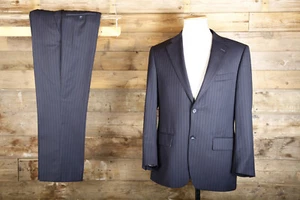 Greenwoods Anzug 40 S 32 W 27 L marine gestreift Wolle - Bild 1 von 11