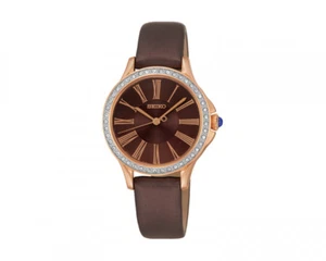 Seiko Swarovski SRZ446 P1 Gold/Brown Dial Leather Strap Women's Analog Watch - Picture 1 of 3