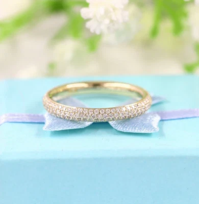 3 Row Full Eternity Micro Pave 0.60CT Real Diamond In 10K Yellow Gold Band Ring - Image 1 of 4