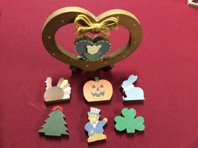 Wooden Heart Shaped Hand Painted With Changeable Seasons Wall/Table Decoration. - Image 1 of 3