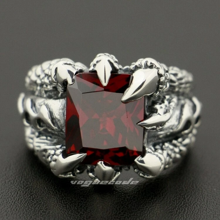 Anillo Garra de Dragón de Plata Esterlina 925 Piedra Circonita Para Hombres Anillo Punk 8TX02A EE. UU. 7~15 Foto 1 de 4