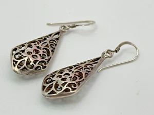 Vintage Sterling Silver Earrings 925 Jewellery Artisan Crafted Dangle Drop - Picture 1 of 7
