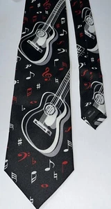 Men’s The Music Gifts Co Guitar Musical Note Black Neck Tie One Size Poly - Picture 1 of 4