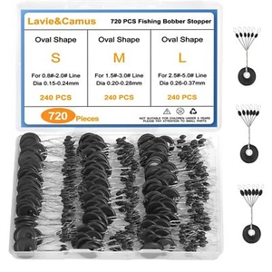 720 PCS Fishing Bobber Stopper Oval Floats Sinker Stops 6 in 1 Black Rubber Size - Picture 1 of 7