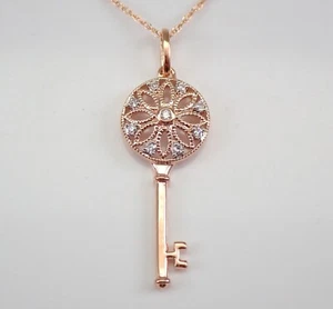 Rosegold Diamant Schlüssel Anhänger Halskette 18" Kette Abschluss Abschluss Geschenk - Bild 1 von 5