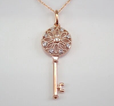 Collar Colgante Oro Rosa Diamante LLAVE 18" Cadena Grado Graduación Regalo Foto 1 de 4