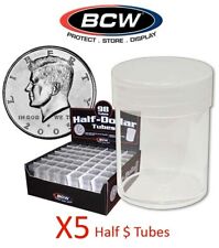 5 Round Half 1/2 Dollar Coin Storage Tubes Clear Plastic Screw Caps BCW 30.6mm