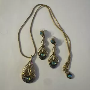 Thomas Blackshear Ebenholz Visionen "Opal" Pfau Ohrringe & 19" Halskette Set selten - Bild 1 von 9