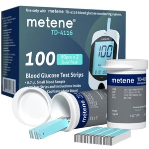 Box 100 Count Metene TD-4116 Blood Glucose Test Strips for Diabetes / Exp 2026 - Picture 1 of 11