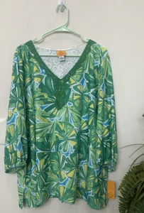 NWT Ruby Rd. Women’s Mint Multicolor Lace Trim Polyester Blend Blouse Top 2X $75 - Picture 1 of 7