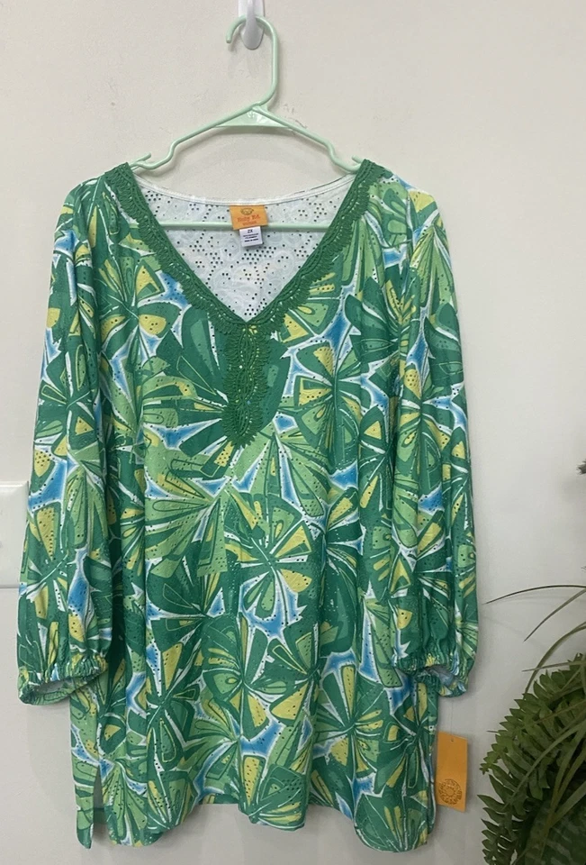 NWT Ruby Rd. Women’s Mint Multicolor Lace Trim Polyester Blend Blouse Top 2X $75 - Image 1 of 4