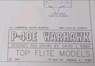 Top Flite P-40E Warhawk Plans/Decals/Manual Gold Edition 60 Size RC OEM New! - Image 1 of 4