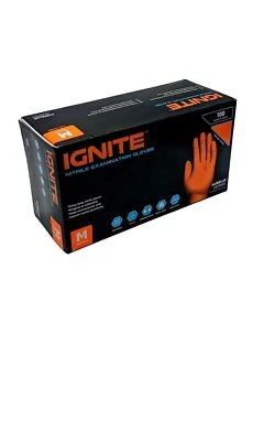 IGNITE STRONG ORANGE NITRILE GLOVES MECHANIC Workshops Mot Stations LATEX FREE - Image 1 of 4