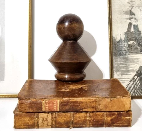 Victorian wood turned newel post finial Antique french architectural salvage 4.8 Cover