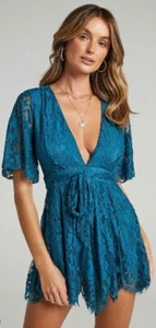 Showpo Break the Bar Playsuit in Dark Teal Sz 12 - Picture 1 of 11