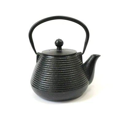 Cast Iron Black Ribbed Tea Pot Teapot Tea Kettle Enamel with Lid and Handle - Image 1 of 4