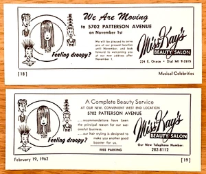 MISS KAY'S BEAUTY SALON—GRACE/PATTERSON—RICHMOND VA—PAIR OF 1960s PRINT ADS - Picture 1 of 1
