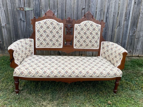 Eastlake Victorian Settee Antique Carved Chair Walnut Loveseat Parlor Sofa Cover