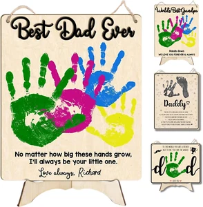 Best Dad Ever Hands down Sign DIY Personalized Father'S Day Gifts Handprint Wood - Picture 1 of 13