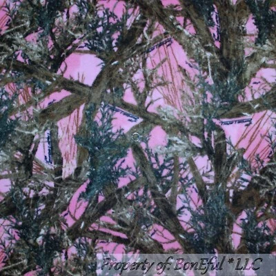 BonEful Fabric Fleece BTHY 1/2 Yd Pink Brown US True Timber Camo Tree Hunt Cabin - Image 1 of 4