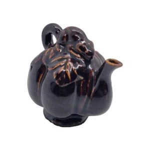 Vintage Brown Chinese Drip Glaze Pumpkin Teapot With Rat? Mouse? Frog? Glossy - Picture 1 of 10