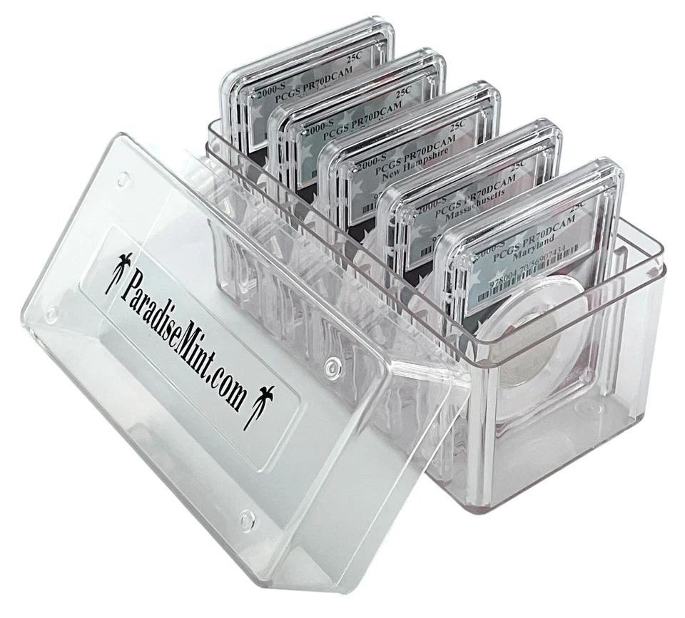 2000 S Clad Quarter 5 Coin Set PCGS PR70 Ultra Cameo - Flag Frame w/Case - Image 1 of 3