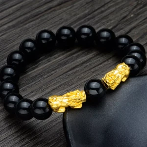 Pure 999 24K Yellow Gold 3D Wealth Pixiu Beads Bracelet 0.4-0.5g - Picture 1 of 4