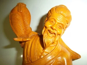 Asian wood carved Happy fisherman Very detailed item Approx 8" high - Picture 1 of 10