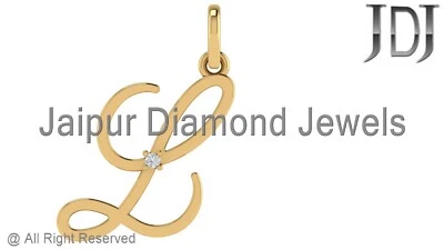 Colgante de oro amarillo sólido de 14k diamante blanco genuino L inicial palabra dije joyería Foto 1 de 3