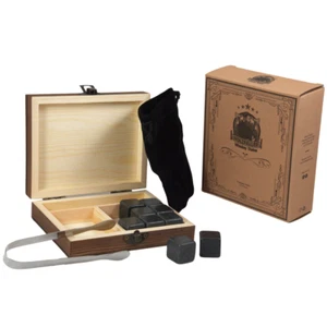 Holzfäller Whiskey Stones Set with 9 black stones - Eiswürfelsteine Kühlsteine - Bild 1 von 10