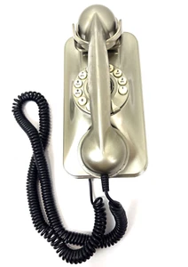 Pottery Barn Grand Wall Telephone Silver Phone 1990’s Retro Style with Cord - Picture 1 of 8
