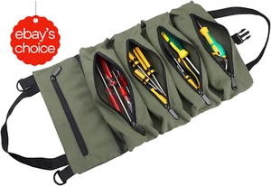 Tool Roll Large Wrench Waxed Canvas Zipper Pouch Small Tools Tote Organizer - Picture 1 of 12